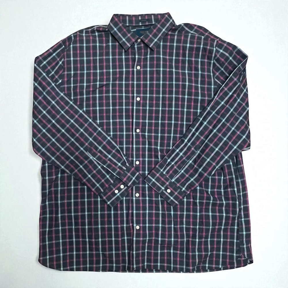 Fairlane Men’s 3XL Tall Dress Shirt Non-Iron Stretch Plaid Long Sleeve Button Up